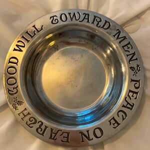 Peace on Earth Collectors Plate Platter Silver Metal Christmas Holiday Party